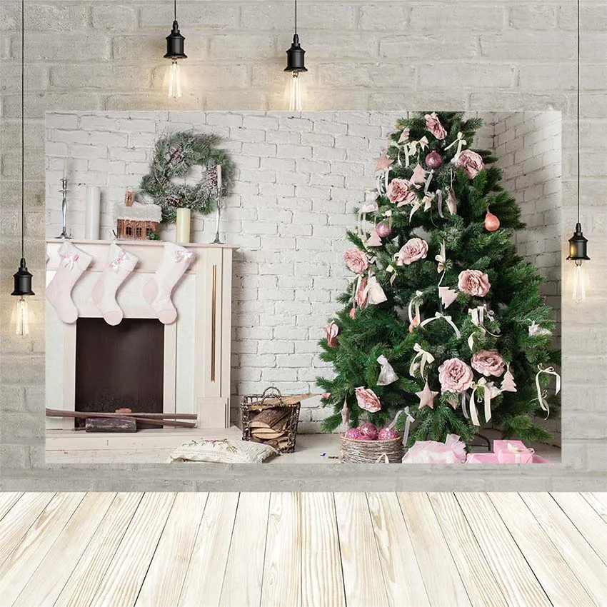 Фотофоны Avezano Рождественская елка омела венок рождественские чулки свечи камин