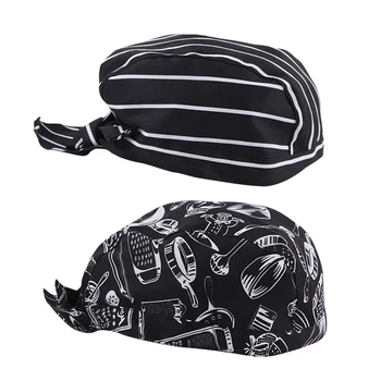 

2 Pieces Catering Kitchen Cook Baker Waiter Cap Hat Chef Headwrap Skull Cap