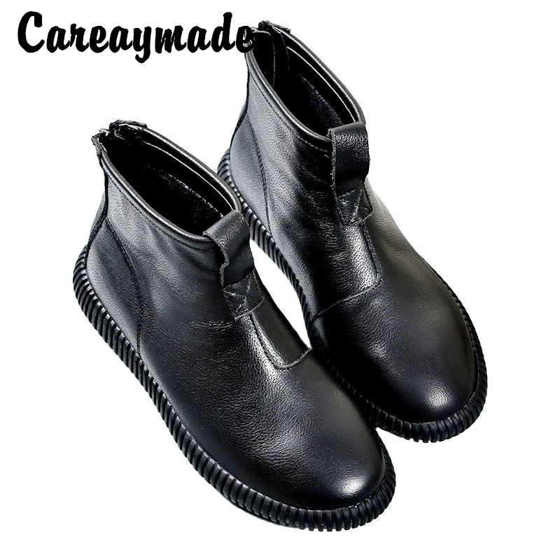 

Careaymade-Autumn 2020 Vintage back zipper Plush warm real leather comfortable all round flat bottom Handmade Martin boots