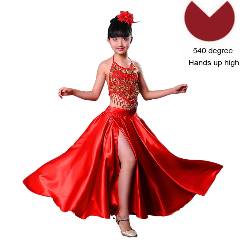 Color3 540degree Высококачественная атласная, мягкая, красная, черная, испанское фламенко-юбка для девочек-подростков Полосатое блестящее платье для Бальных и сценических танцев - Цвет: Color3 540degree