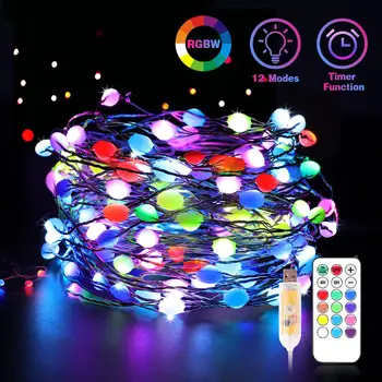 

LED Big Drop Fairy Lights Copper Wire Dream Color Remote Control USB for Christmas Decoration 12 Modes Timer LED String