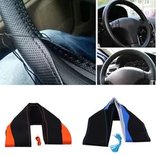 Текстурная мягкая Автомобильная крышка рулевого колеса с иглой и ниткой, искусственная матовая замша, Стайлинг автомобиля, чехлы, люкс износостойкие