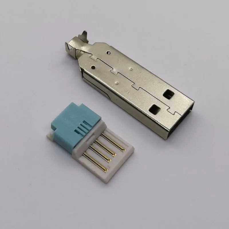 25set 2 in 1 USB A Male Plug with metal housing shell Solderless press wire type long type