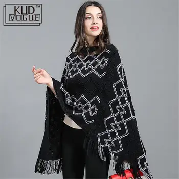 

Autumn Women Shawl Long Fringed Scarf Patterned Interval Dyed Fringed Knitted Cape Oversize Shawl Sweaters Korean Fashion Shawl