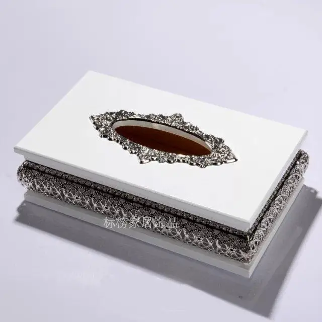 High grade European style tissue box white wood gold tissue box luxury home decoration napkin box fashion creative drawer 2