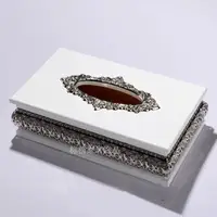 High grade European style tissue box white wood gold tissue box luxury home decoration napkin box fashion creative drawer 2