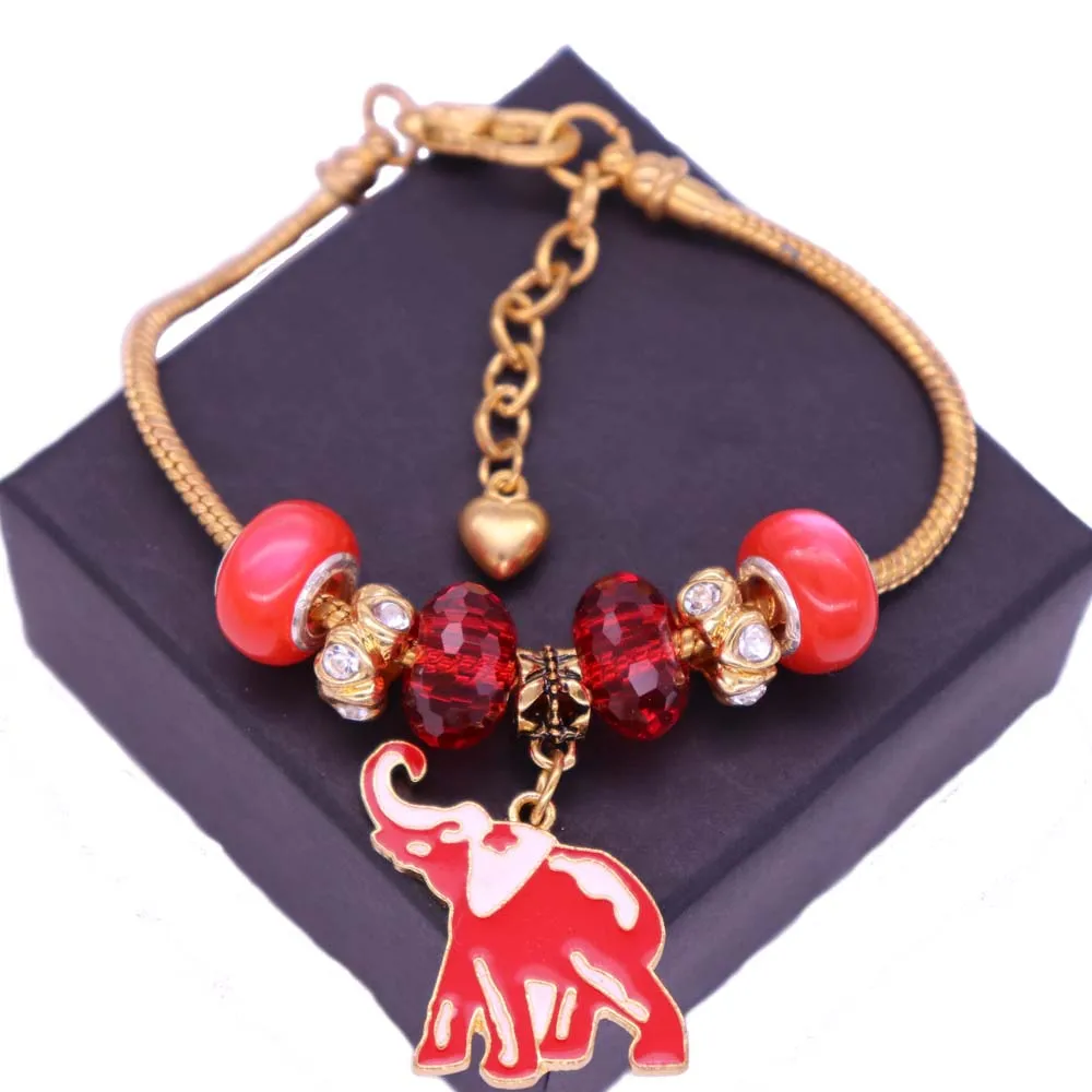 

Drop Ship Delta Sigma Theta Society Gift Red European Bead Greek Sign Animal Elephant Snake Chain Bracelets DST Label Jewelry