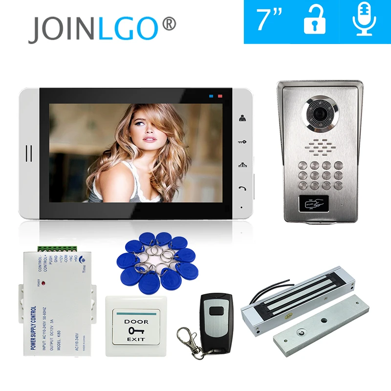 FREE SHIP 7\ LCD Screen Monitor Video Door Phone Intercom System RFID Code Keypad Unlock Camera Electromagnetic Lock