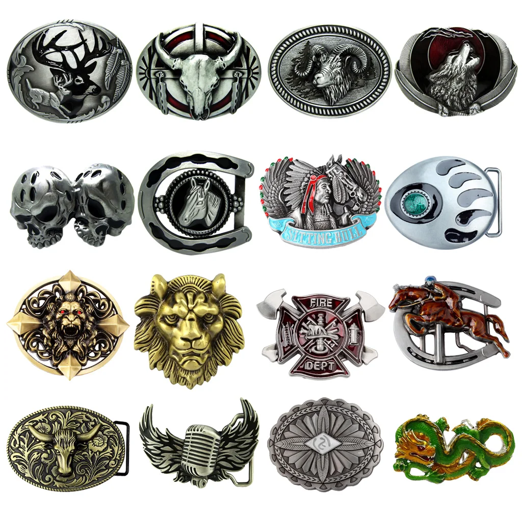 Western Cowboy Belt Buckle Metal Bull Skull Longhorn Buffalo Buckle Silver