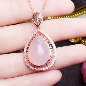 

Per jewelry Natural real rose quartz or green jade drop style pendant 6.5ct gemstone Free shipping 925 sterling silver T2052923