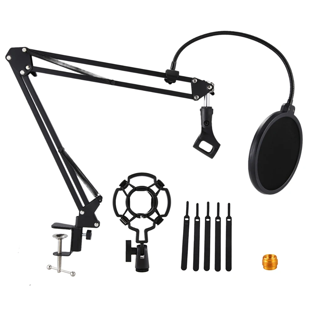 

Microphone Arm Stand Desk Suspension Boom Scissor Mic Arm Stand with 3/8-5/8 Screw Shock Mount Pop Filter Clip Cable Ties Black