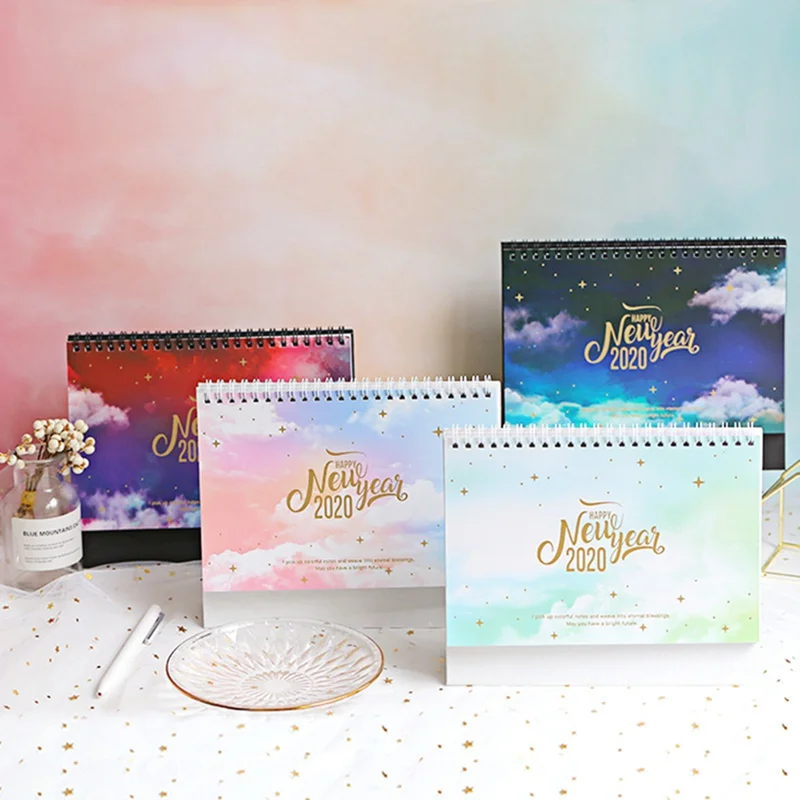 

2020 Dreamy Colorful Desktop Standing Coil Paper Calendar Memo Daily Schedule Table Planner Yearly Agenda Organizer