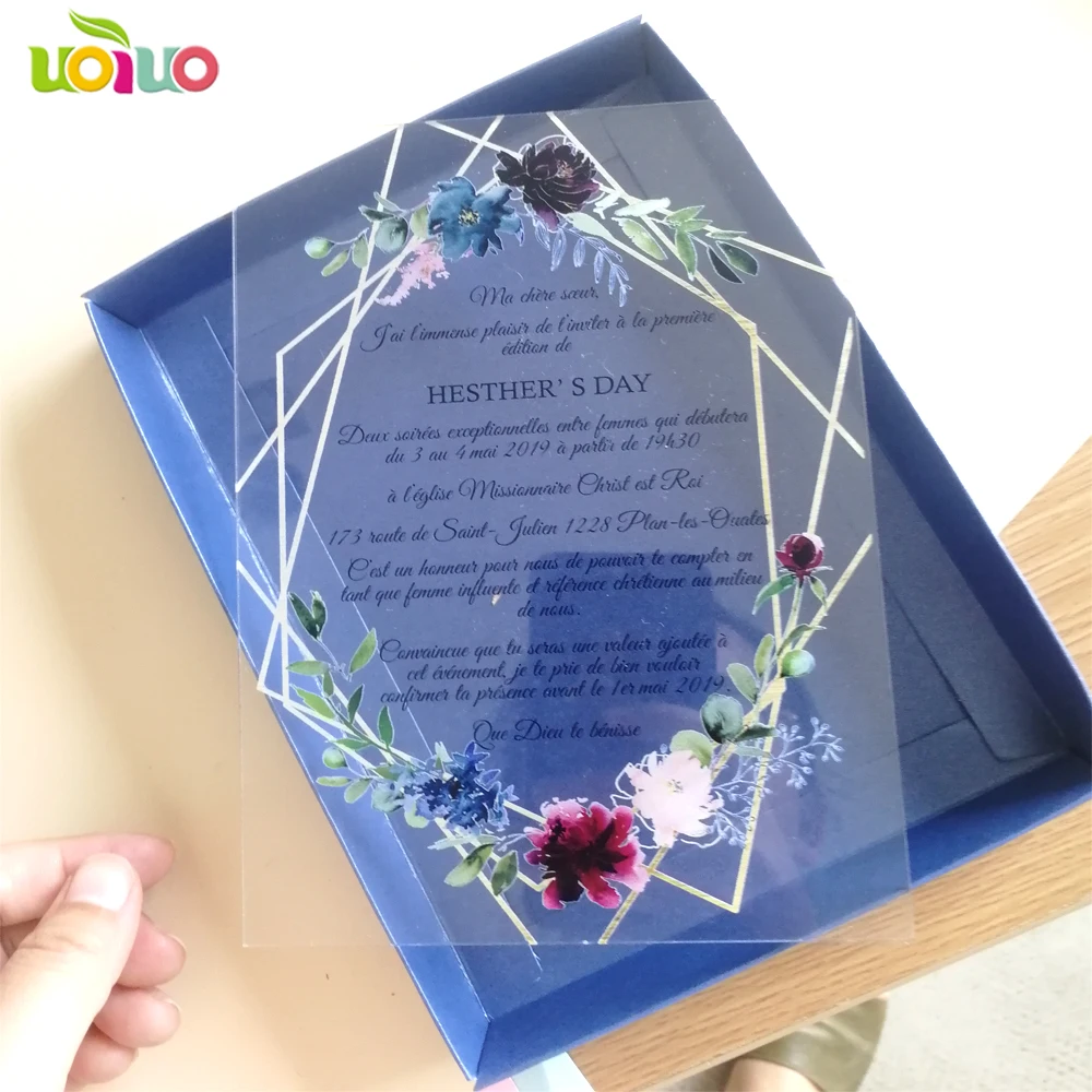 Прозрачное акриловое приглашение на свадьбу с пользовательской печатью, цветы свадебные пригласительные открытки на день рождения акриловое приглашение карты