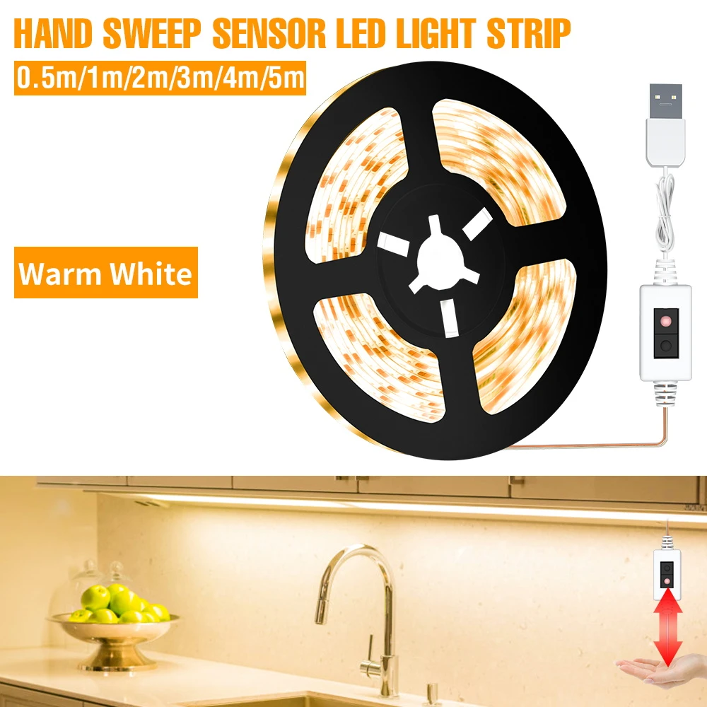 USB LED Under Cabinet Night Lights Hand Sweep Sensor Cupboard Lamps Warm White USB LED Under Cabinet Night Lights Hand Sweep Sensor Cupboard Lamps Warm White
