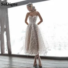 SoDigne Glitter A Line Short Prom Dress Sweetheart Backless Tea Length Evening Gowns Shiny 2021 Women Formal Party Dress