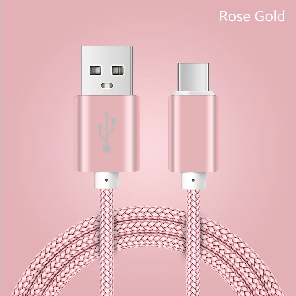 Rose Gold Новинка, кабель для передачи данных типа C, USB C, USB A, зарядное устройство, нейлоновая оплетка, быстрая зарядка, синхронизация, 0,27 м, 1 м, 2 м, 3 м, передача данных, высокое качество - Цвет: Rose Gold