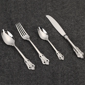 

4PCS Retro Tableware Set Openwork Carving Knives Forks Spoons Dinner Set Stainless Steel Kitchen Dinnerware Party Tableware Set