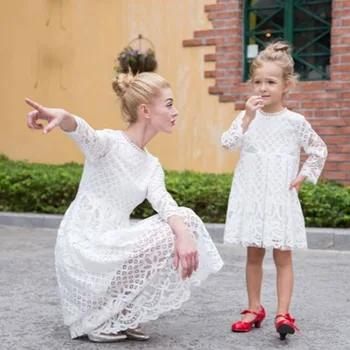 

2019 Christmas party black and white princess lace dress costume mother daughter matching dress autumn mom and me wearing