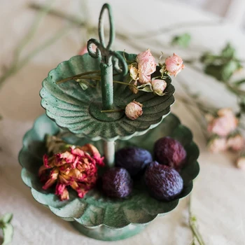 

Antique Vintage Handcrafted 2 Tiered Plate Metal Stand Pedestal Plate Metal Storage Trays