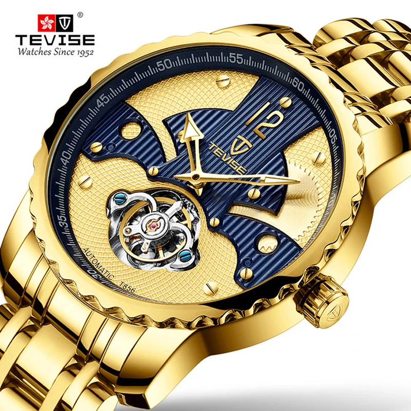 

Tevise Men's Automatic Mechanical Watches Men Tourbillon Skeleton Luxury Brand Waterproof Gold Male Wristwatch Relogio Masculino