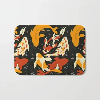 

HOT Bathroom Rugs Koi in Black Water Bath Mat Flannel Absorbent Non Slip Doormat for Entrance Door Bathroom Mat Set