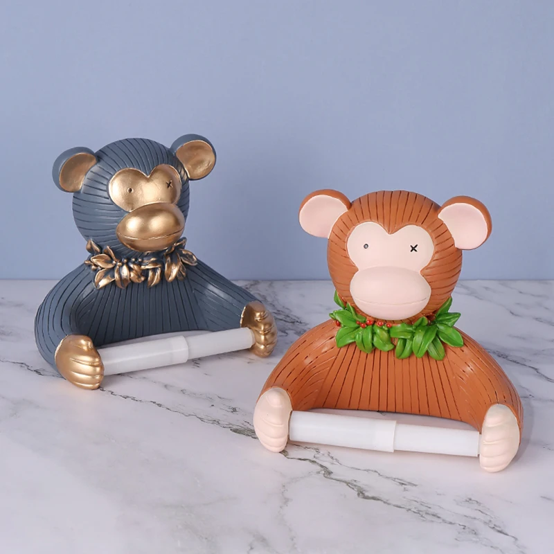 Смола обезьянка Туалет Рулон держатель мыть полотенца стойку без пробивки дома