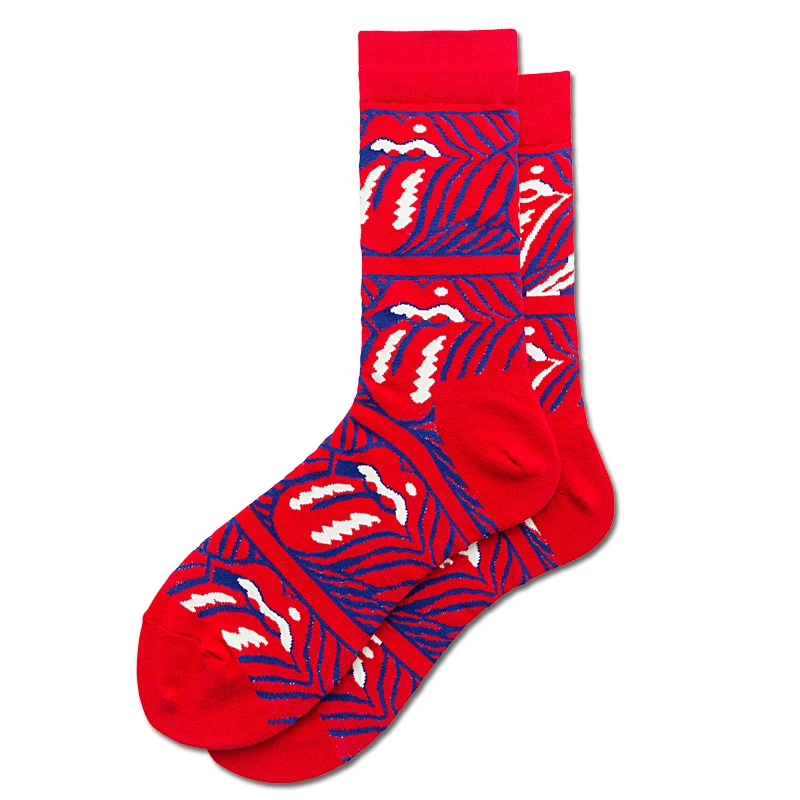 Casual Colorful Men's Crew Party Socks Crazy Cotton Happy Funny Skateboard Socks Novelty Male Dress Wedding Socks gifts for men - Цвет: Красный