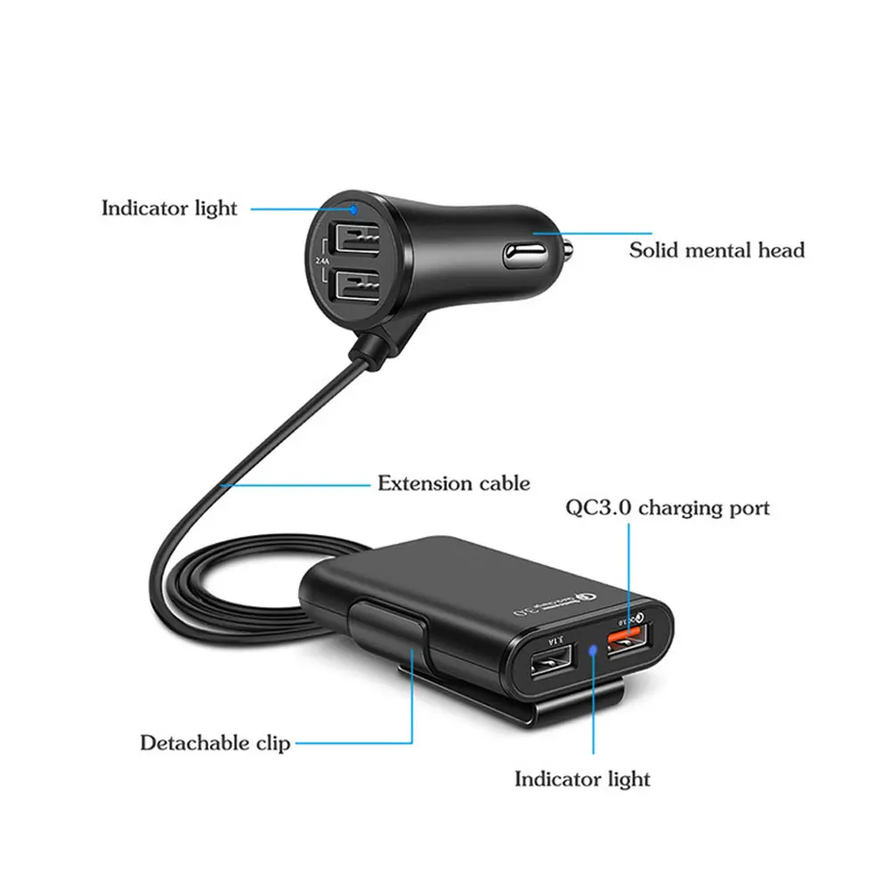 4 USB Автомобильное зарядное устройство Быстрая зарядка QC 3,0 быстрое 4 порта автомобильное зарядное устройство совместимо со всеми устройствами IOS Android смартфоны планшеты