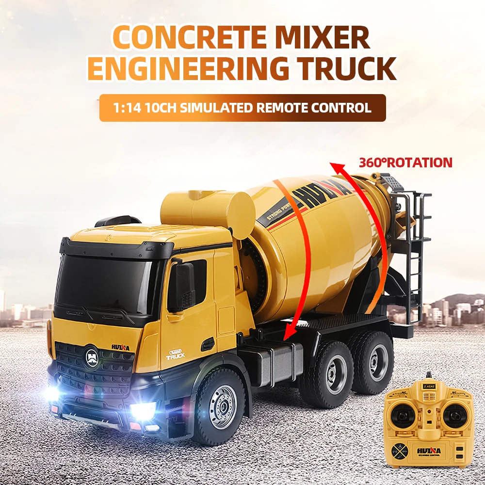 

HUINA 1574 1:14 Alloy Remote Control Truck Concrete Mixer Engineering Truck Light Construction Vehicle Toys for Children Gift