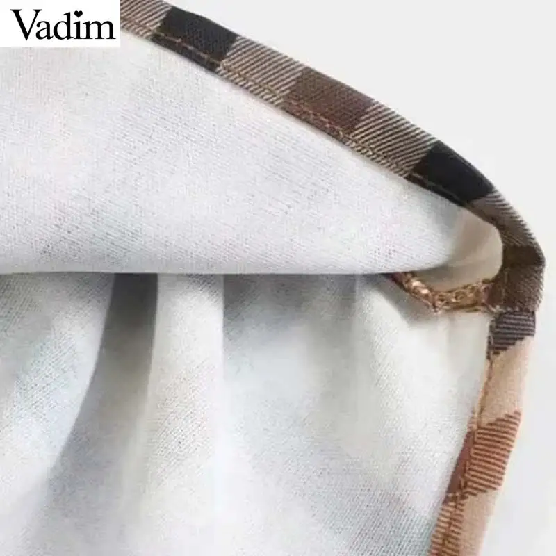 Vadim женский шикарный клетчатый короткий топ клетчатый плиссированный дизайн боковая молния с длинным рукавом Короткая Блузка Женская Повседневная рубашка LB768