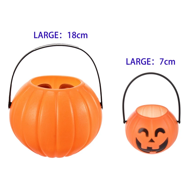 2 Pcs Halloween Pumpkin Trick Treat Loot Sweet Candy Carry Holder Jar Jug Barrel Party, 18CM& 7CM