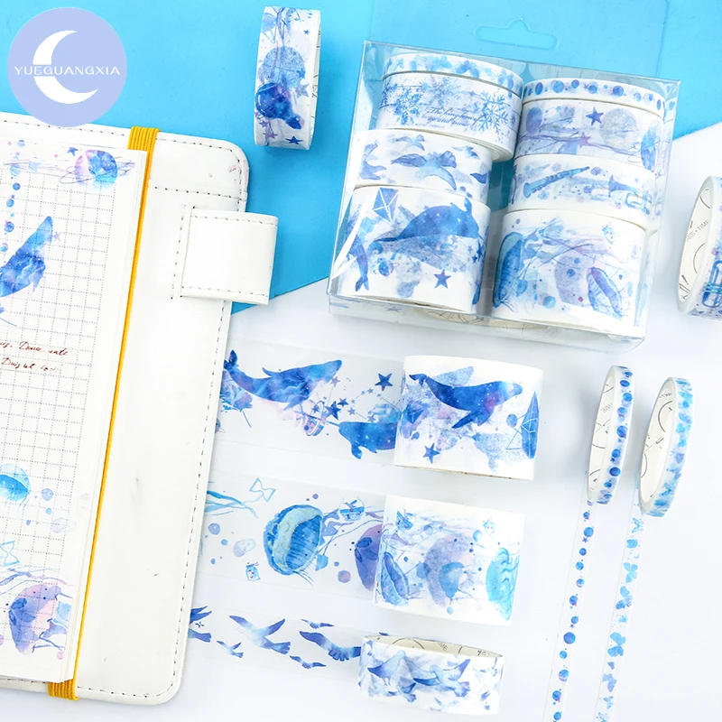 

YUEGUANGXIA 8pcs/set 24 Patterns Colorful Ocean Starry Sea Washi Tape Lot Sticker Decorative Tapes Scrapbooking Masking Tapes