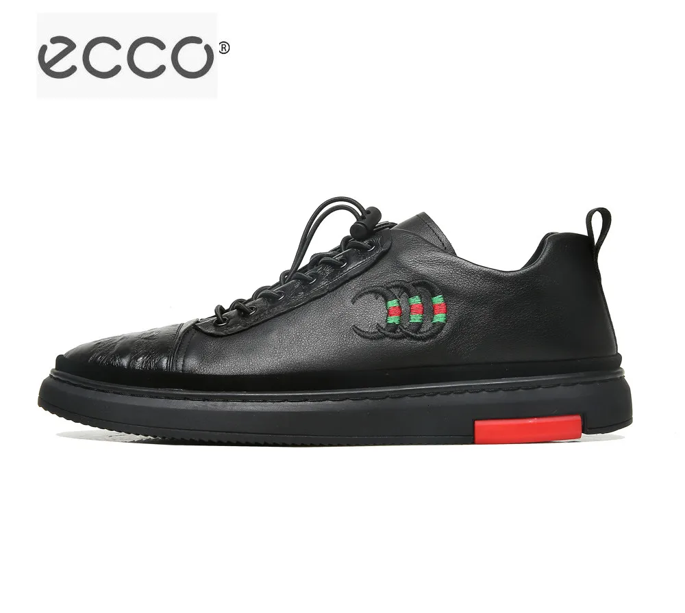 

2019 ECCO Brands Fashion Men Casual Shoes Comfor Sneaker Men Elastic Band Walking Leather Shoes Black Breathable Shoes