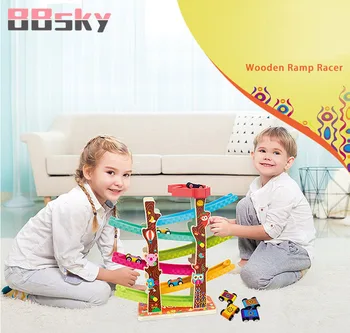 

BBSKY 4-6layer TrackKids Race Track Toy Wooden Race Cars Toys Children Diecasts Slide Ladder Car Kids Educational Toy Gift C45