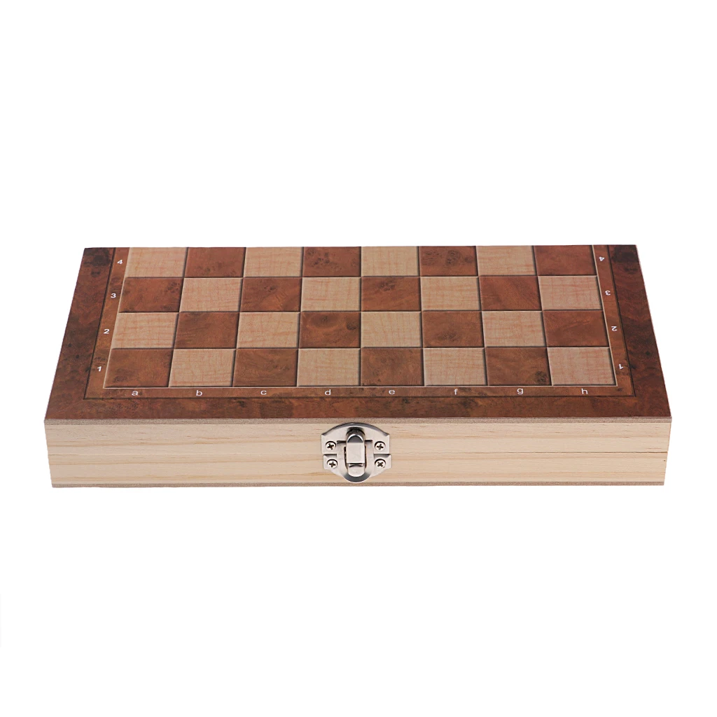 24x24cm Premium Folding Wood Chess Set Built in Storage & Round Extra Pieces