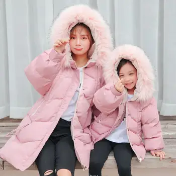

Mom Girls Cotton Padded Fur Hoodied Jacket Mother Daughter Coats Family Look Outfits Clothes J551