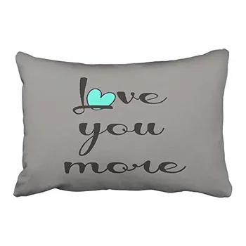 

Fashion Decorative Love You More, Black Aqua Heart on Gray Decorative Throw Pillow Case Cushion Cover Size 20x30 inches One Si