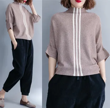

Large-size Knitted Batwing Sleeve Sueters De Mujer Moda 2019 Striped Womens Autumn 2019 Fashion Clothes For Women