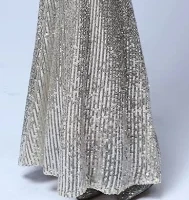 Champagne High Split Evening Dress Deep V-Neck Women Party Dress HQ001 Plus Size Robe De Soiree Long Sleeved Gold Sequins Formal Gown - Color: Champagne