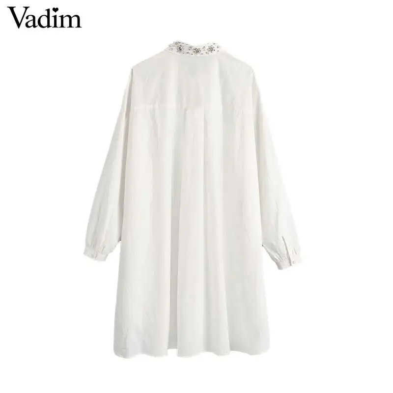 Женское элегантное платье vadim белая свободная Длинная блузка с бисером и бриллиантами, рубашки с длинным рукавом, свободная повседневная верхняя одежда для офиса LB586