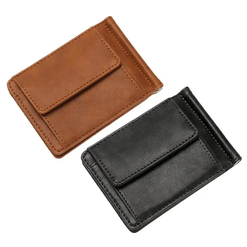 

Retro Cowhide Leather Mens US Dollar Money Clip Magic Card Wallet Card Case