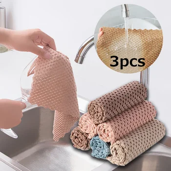 

3pcs Dishcloth Kitchen Anti-grease Wiping Rags Super Absorbent Microfiber Cleaning Cloth Home Washing Dish Cleaning Towels