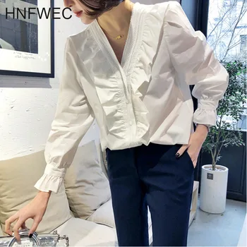 

2019 Autumn New Sweet Style Long-sleeved Irregular Ruffles Women Blouse Loose High Quality Casual Women White Shirt T052