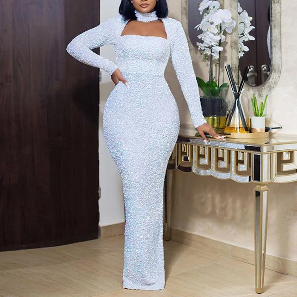 Elegante abito da sera bianco lungo per donna Party Club Sexy dolcevita  vuoto 2022 primavera nuovi abiti aderenti Maxi matrimonio formale|Dresses|  - AliExpress