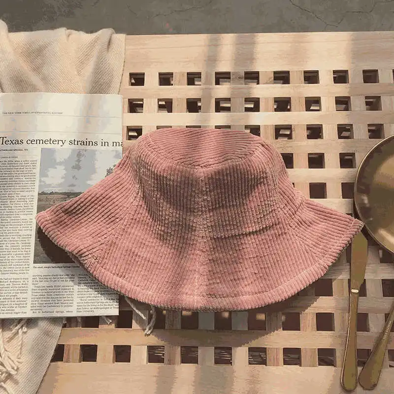 Pink Шляпа рыбака женские Уникальные чистые цвета маленькие свежие девчачьи девушки Вельветовая Кепка термальная солнцезащитная Кепка ужин Дата Мода ведро шляпа - Цвет: Pink