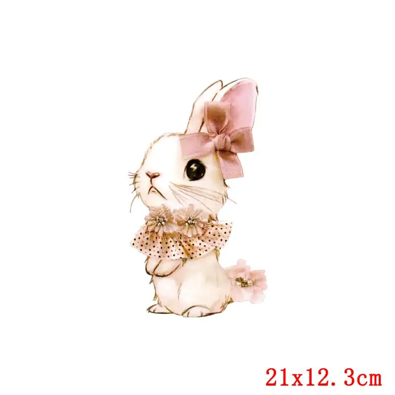 Prajna Cute Rabbit Series Patches Iron On Transfers Vynil Heat Transfer Cartoon Ironing Stickers On Kids T-shirt Cloth Applique 