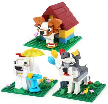 

3PCS/Set Mini Poodle schnauzer Papillon dog Model Building Blocks City Friends Girls Pet Bricks Toys Gift For Children