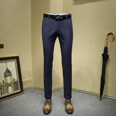 men long formal pants young man autumn winter blue suit pants office trousers mens dress pants slim dress pant for men plus size - Цвет: Синий
