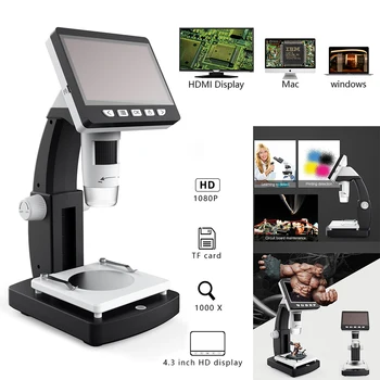 

1000x 2.0MP USB Digital Electronic Microscope DM4 4.3"LCD Display VGA Microscope with 8 LED Stand for PCB Motherboard Repairing