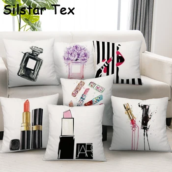 

Silstar Tex Lipstick Throw Pillow Cushion Cover Perfume Bottles Peach Skin Pillowcase For Party Couch
